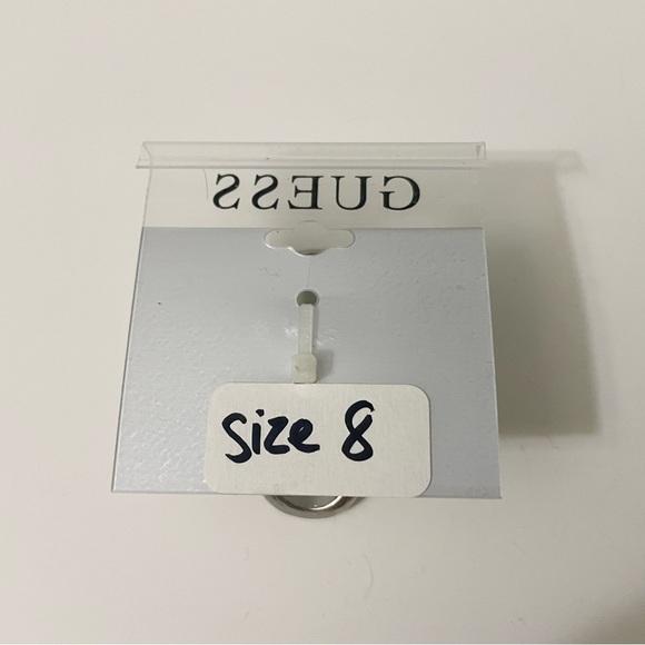 Guess Long Silver Tone Rhinestone Statement Ring Size 8 - Picture 7 of 12